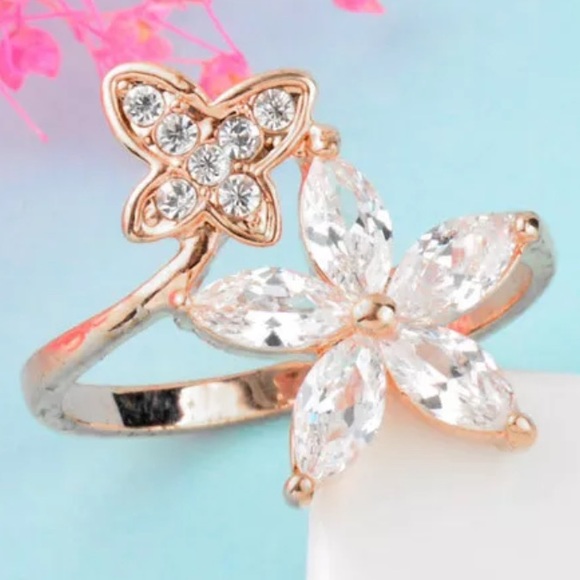 New Item✨ Crystal Butterfly Flower Ring 🦋✨ - Picture 2 of 4